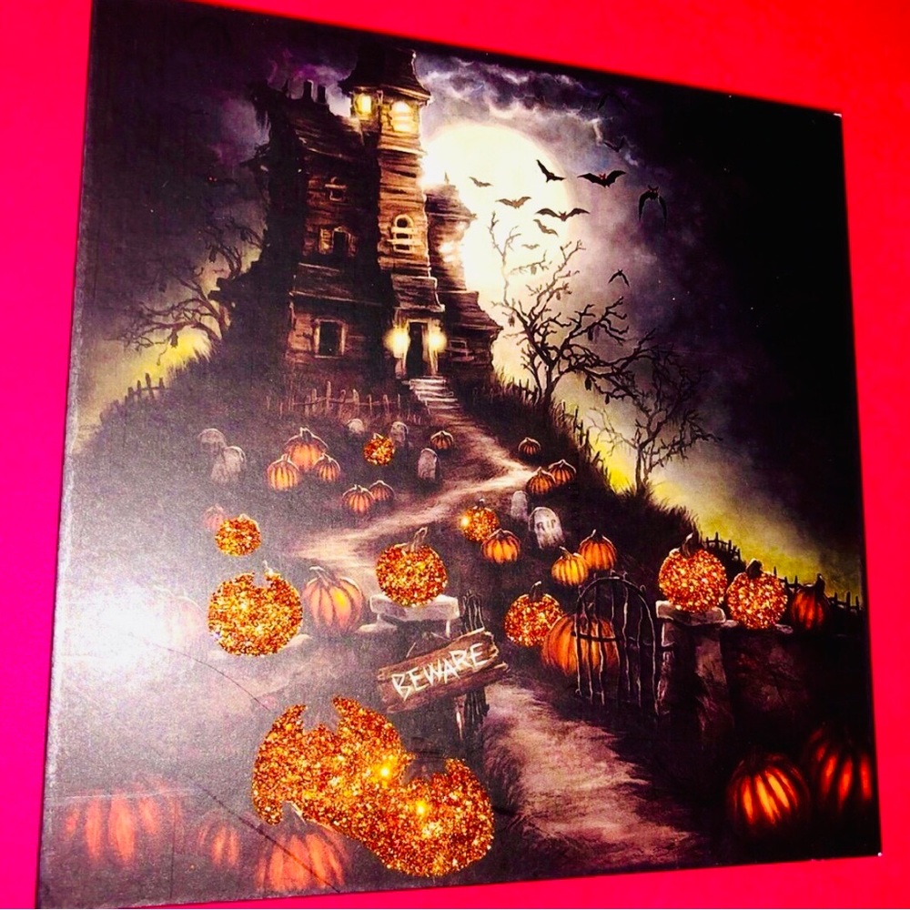Spooky Orange Shining Pumpkin Halloween Home Decoration Wall Art Frame Costumes